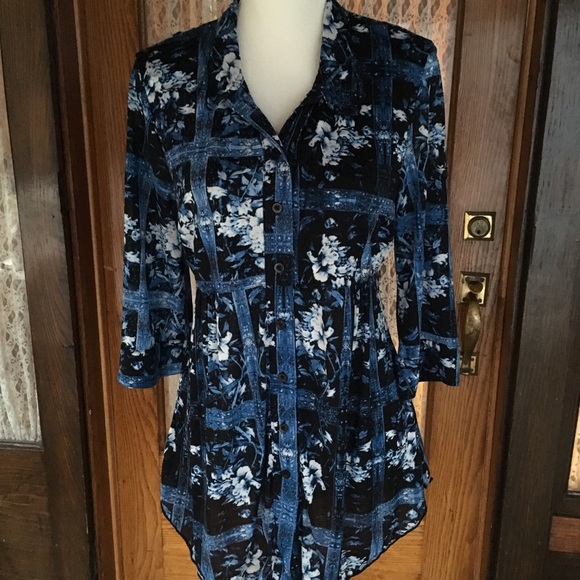 Style & Co. NICE Blue 3/4 Sleeve Blouse Size Large - Picture 2 of 7